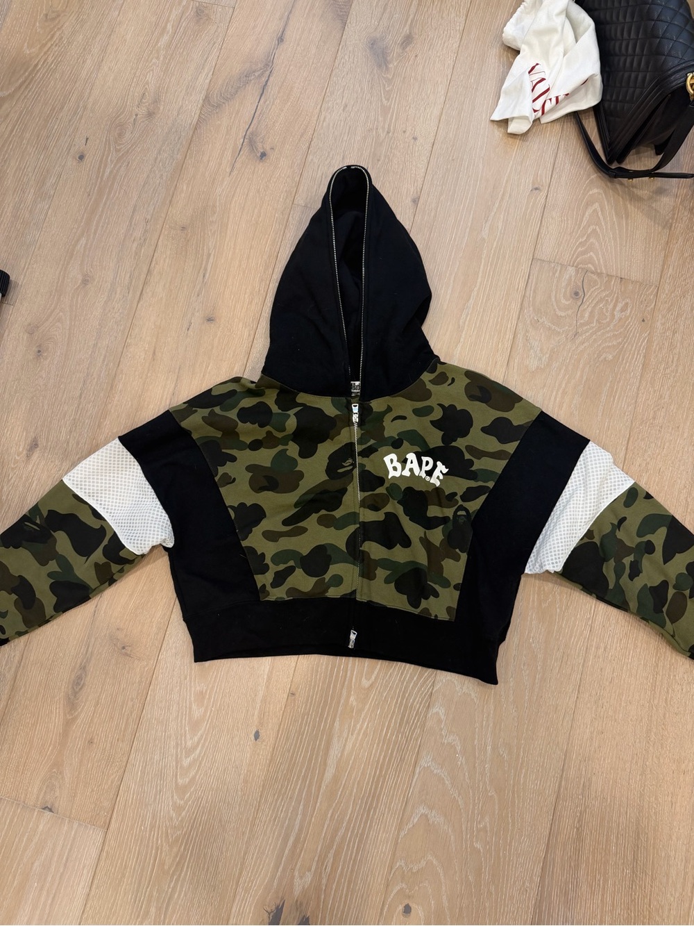 Bape Black and Olive Green Camo Zip Hoodie